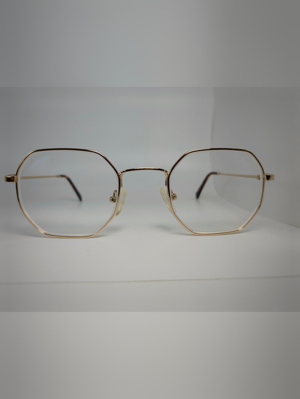Soar. Hexagonal Gold Metal Frame Glasses. Shiny Gold.